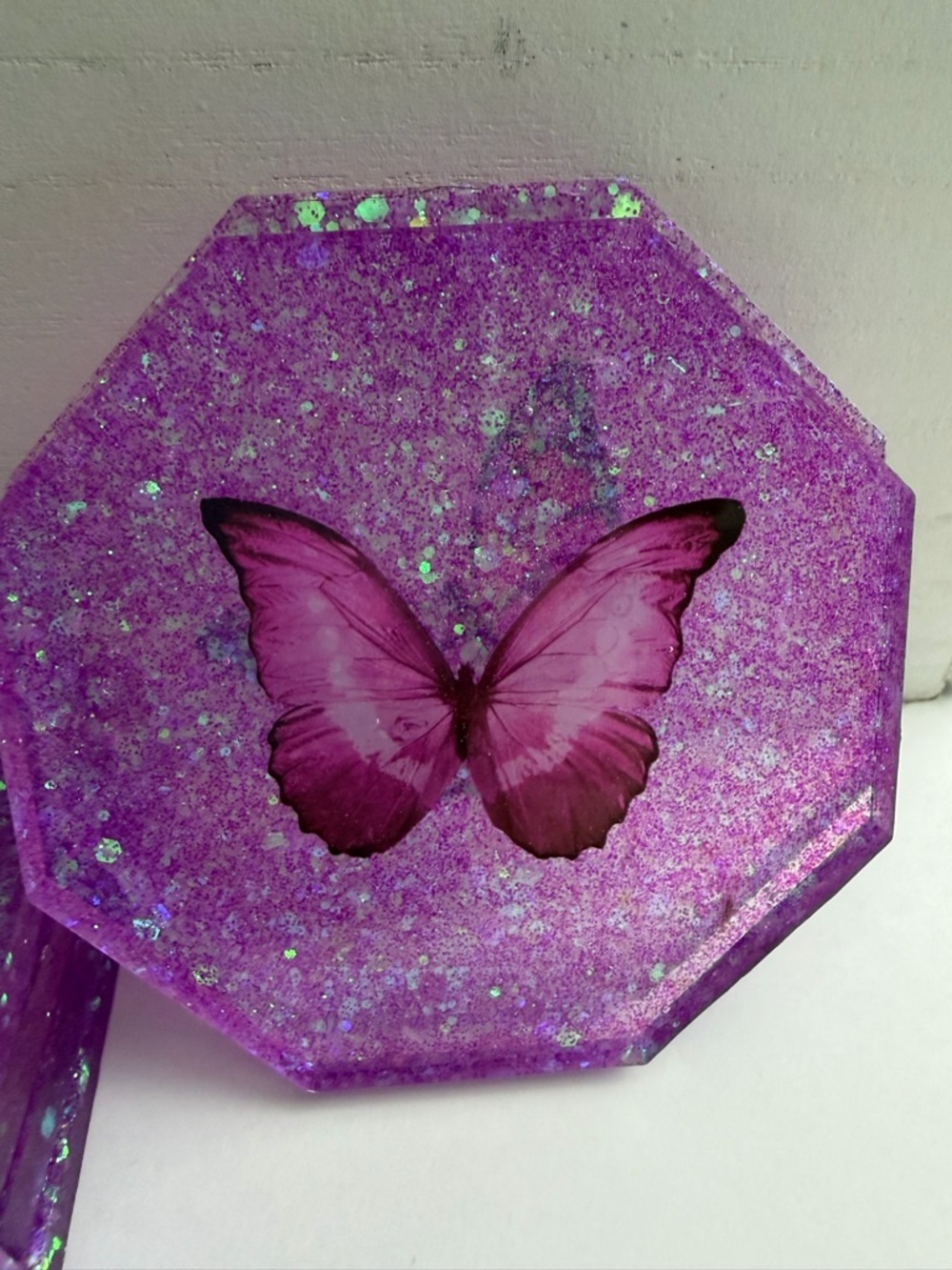 Handmade Purple Glitter Butterfly Coasters - Set of 5 - Picture 4 of 9